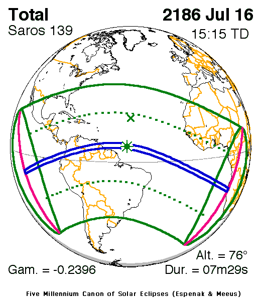 NASA map of the total solar eclipse of 16 July 2186