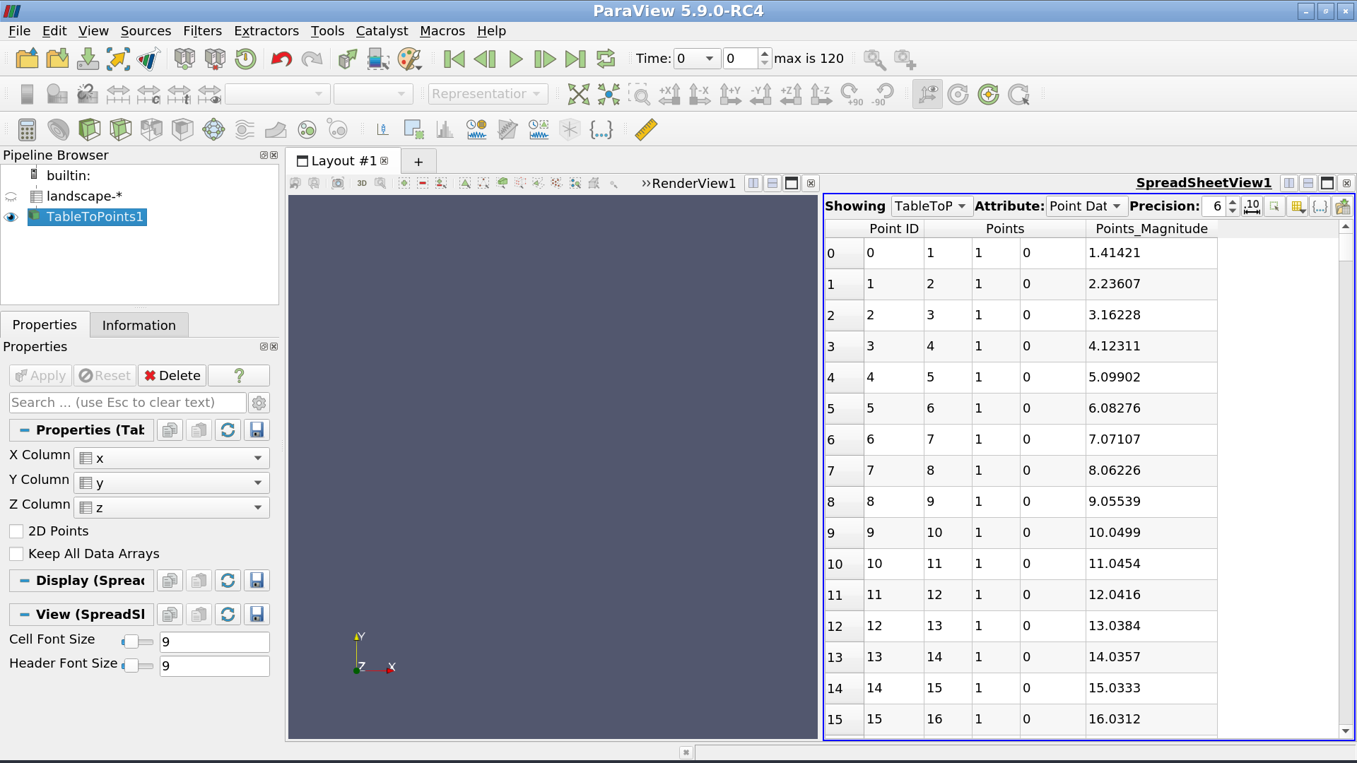 Using the TableToPoints filter