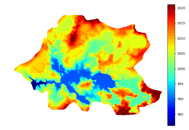 Depression-filling as performed on Beauford watershed